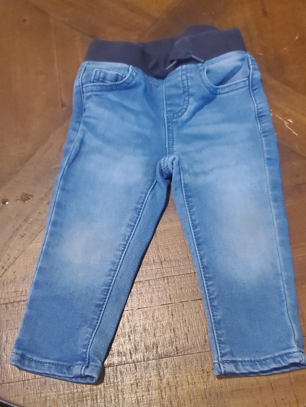 wonder nation Light Wash Denim Jeggings with Navy Rib Waistband